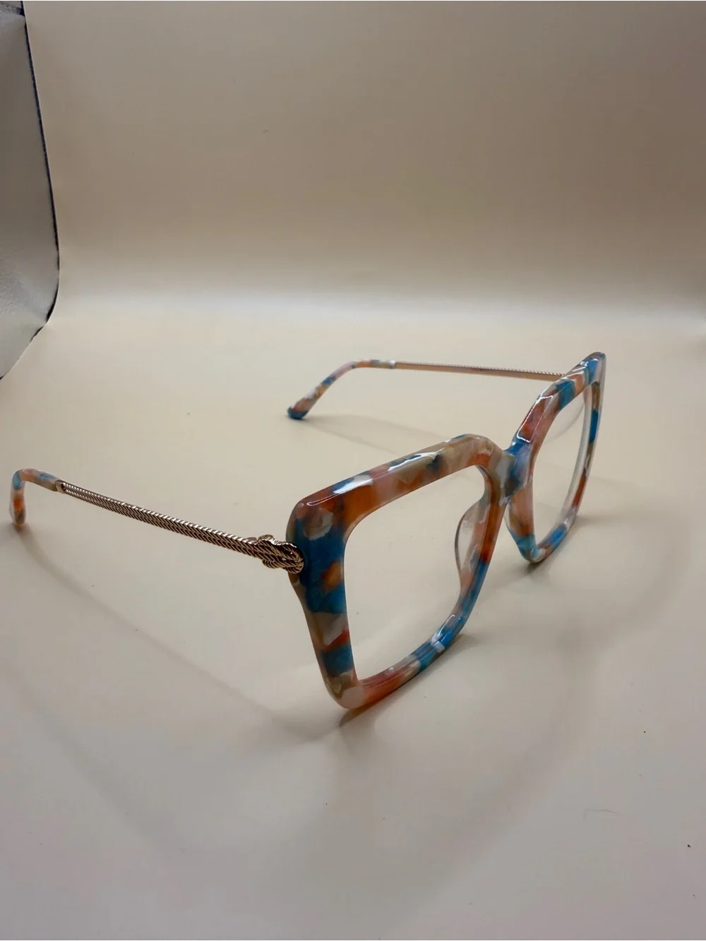 Vooglam Colorful Square Frame Fashion Glasses - Blue & Brown, No prescription